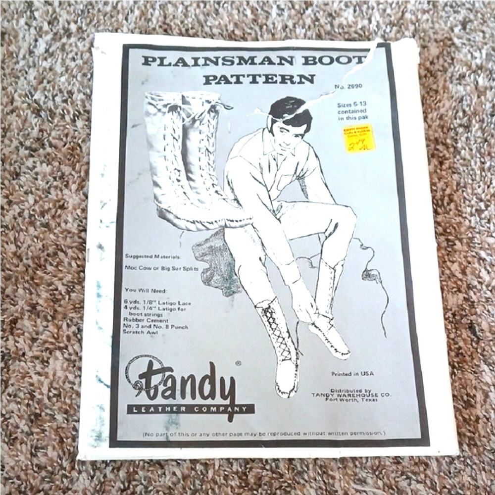 Vintage Uncut Tandy Leather Plainsman Boot Pattern Pack No. 2690